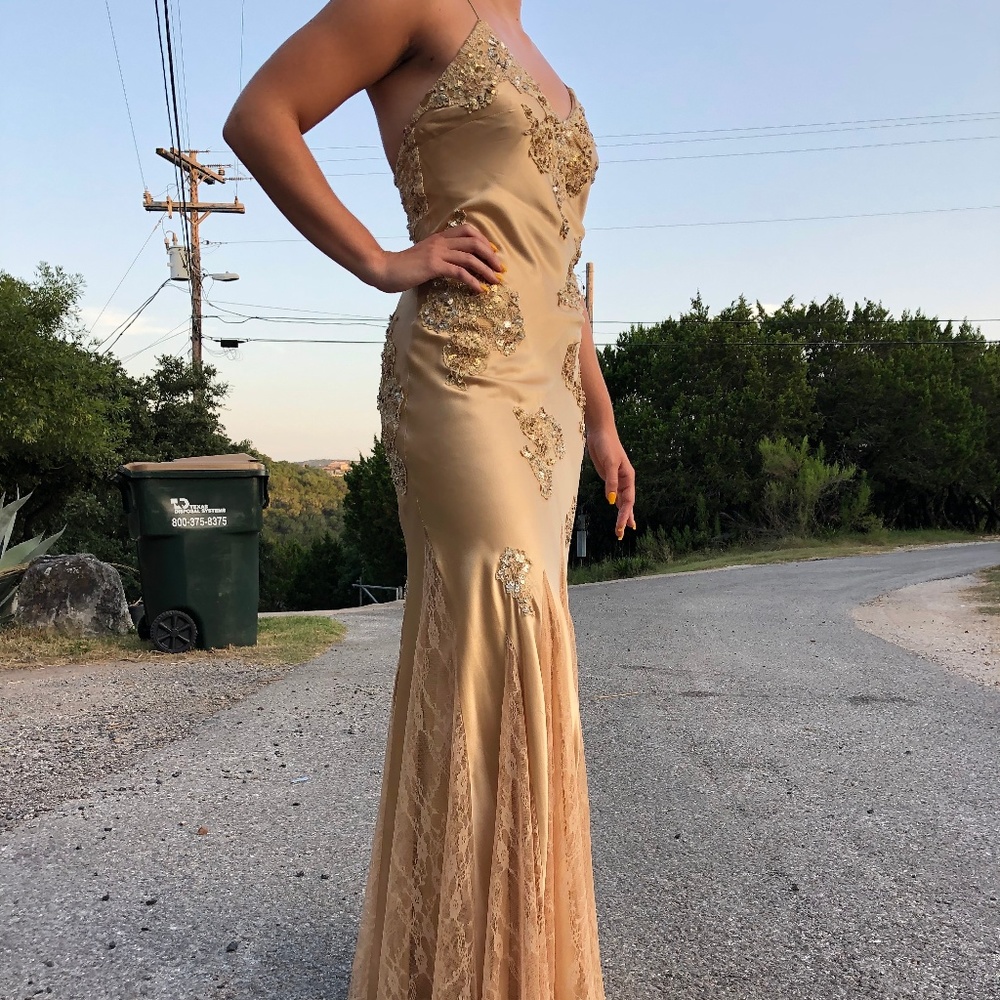 Gold Beaded Sue Wong Prom Dress - Picture 1 of 5